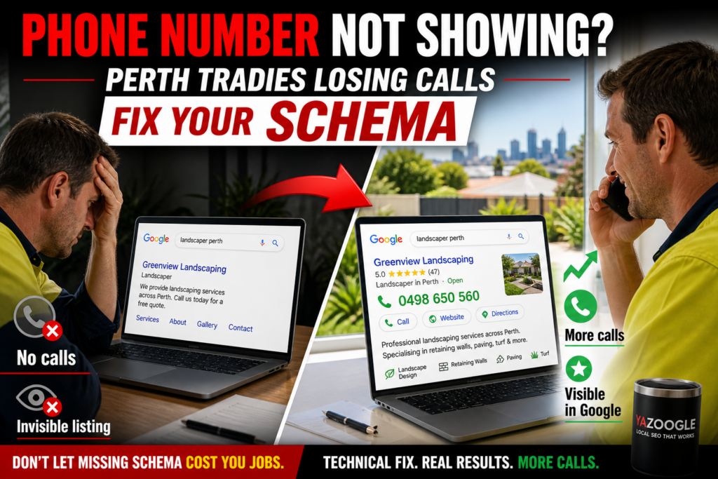 My Perth landscaping site isn't showing my phone number in Google. Is missing Schema the reason my local SEO is tanking